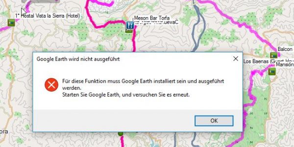 Ansicht in Google Earth Fehlermeldung